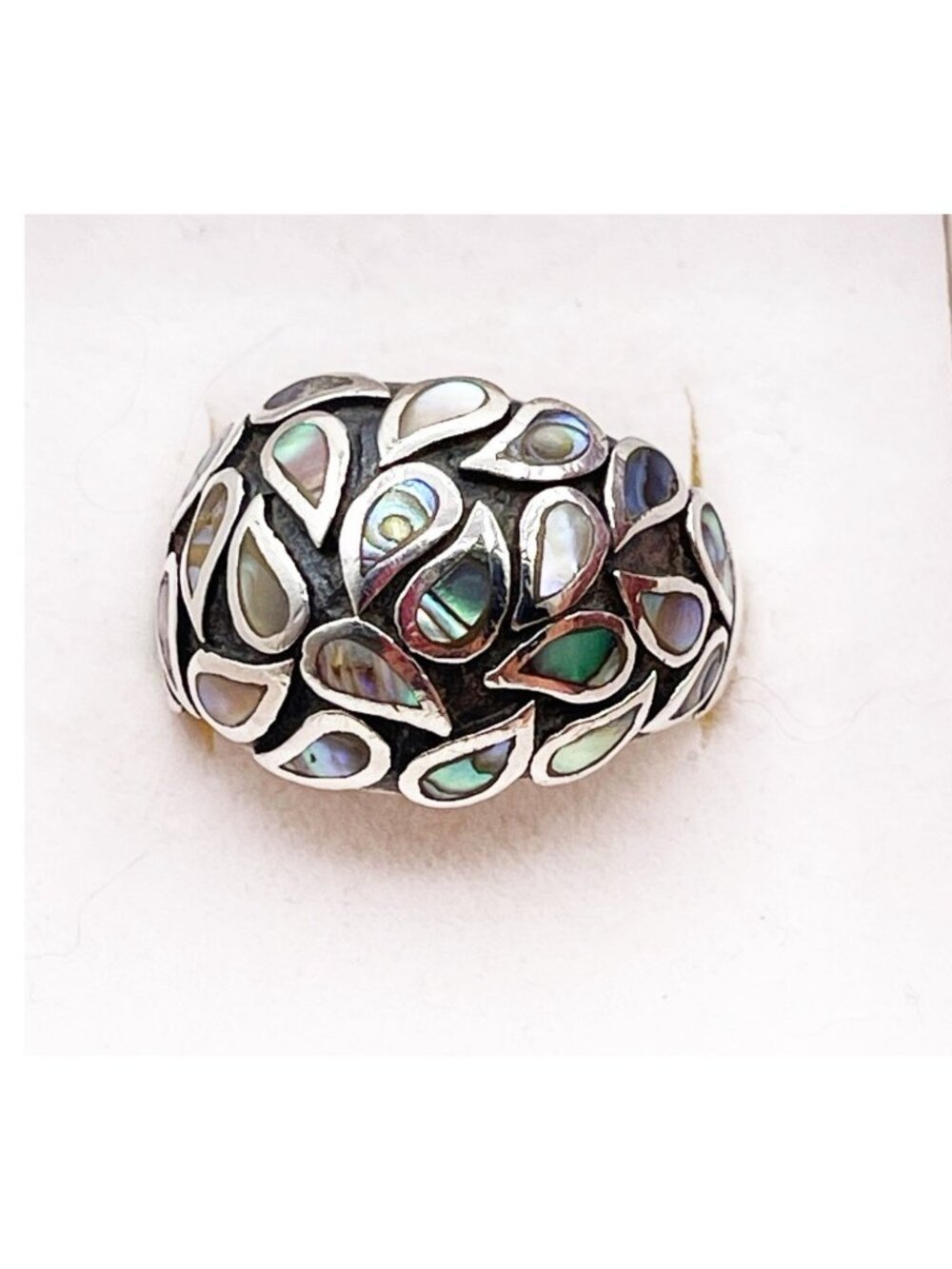 Vintage 925 Sterling Silver Abalone Shell Domed Shell Ring Marked CPT Size 8.5